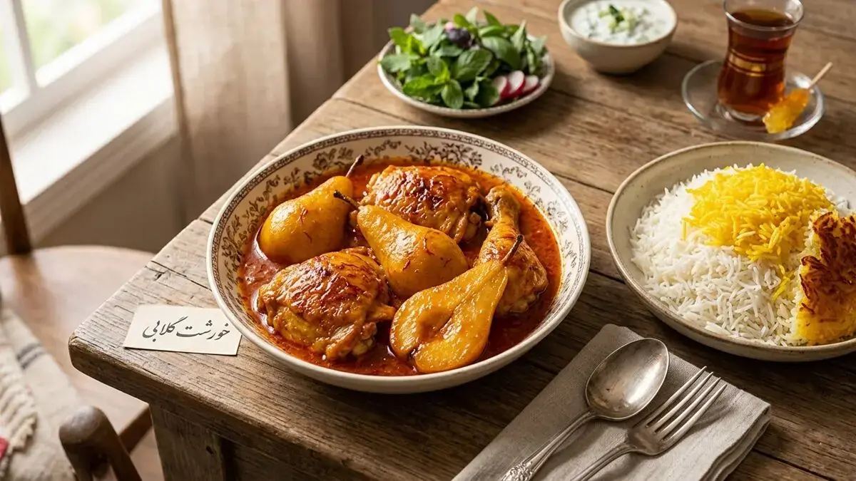 طرز تهیه خورشت گلابی با مرغ؛ خوشعطر و مجلسی