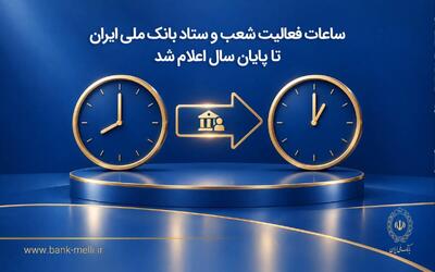 ساعات فعالیت شعب و ستاد بانک ملی ایران تا پایان سال اعلام شد