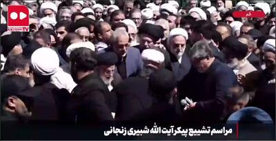  حضور محسنی‌اژه‌ای در قم و مراسم تشییع و خاکسپاری پیکر آیت‌الله شبیری زنجانی + ویدئو | لحظه اقامه نماز بر پیکر مطهر