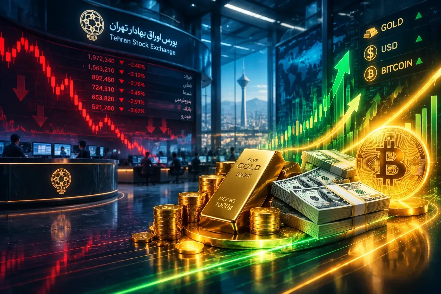هفته سرخ بورس تهران چگونه گذشت؟ / رقابت بازدهی بورس با دلار، طلا و بیتکوین