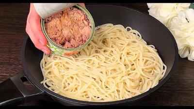  طرز تهیه اسپاگتی با تن ماهی و گوجه فرنگی؛ شام سریع ۱۰ دقیقه‌ای