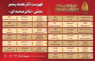  جدول آثار هفته پنجم بخش «تئاتر صحنه‌ای» جشنواره بین‌المللی تئاتر مقاومت منتشر شد | مجموعه رسانه ای صبا