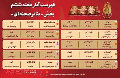  آثار هفته ششم بخش «تئاتر صحنه‌ای» جشنواره بین‌المللی تئاتر مقاومت | مجموعه رسانه ای صبا