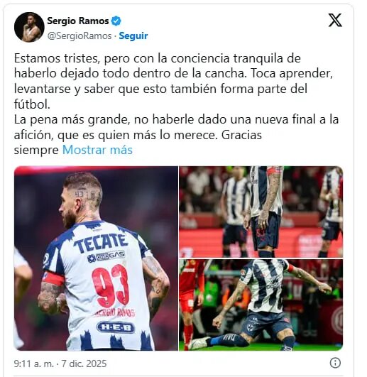 خداحافظی سرخیو راموس با مونتری: بله، این آخرین بازیام در مکزیک بود