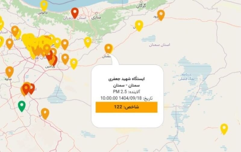 کیفیت هوای شهرهای سمنان در وضعیت نارنجی و زرد