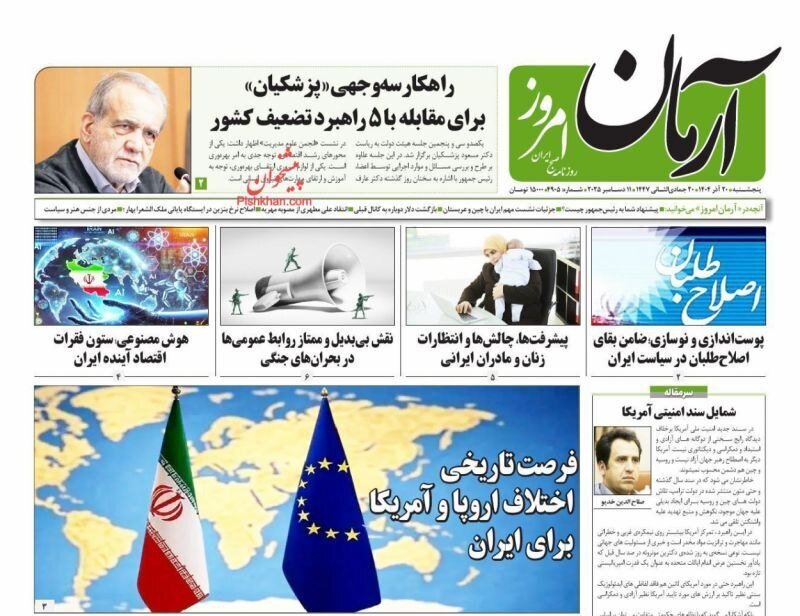 صفحه نخست روزنامه‌ها - پنج‌شنبه ۲۰ آذر
