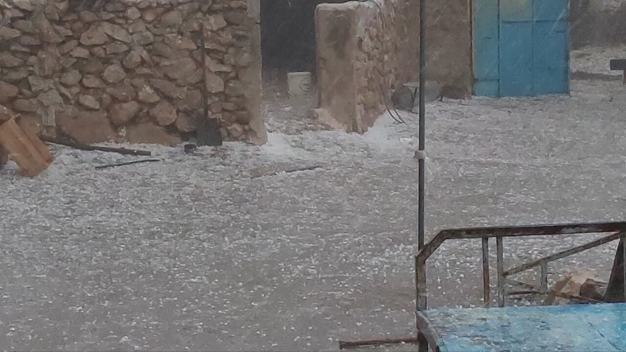 بارش سنگین تگرگ، روستای «الیف» کازرون را سفیدپوش کرد + فیلم و عکس