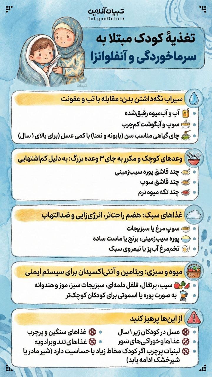 تغذیه کودک مبتلا به سرماخوردگی و آنفلوانزا