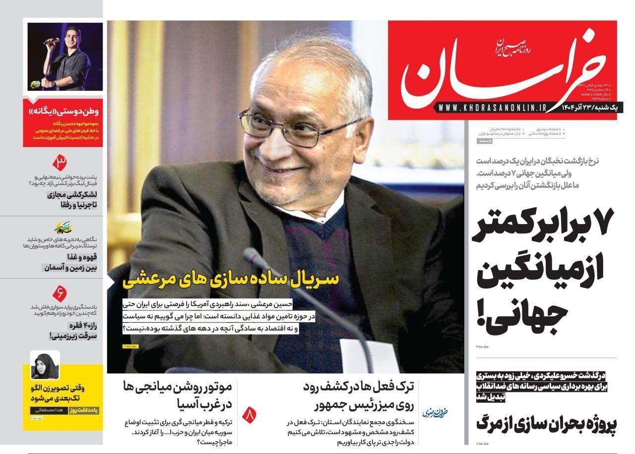 صفحه نخست روزنامه‌ها - یکشنبه ۲۳ آذر