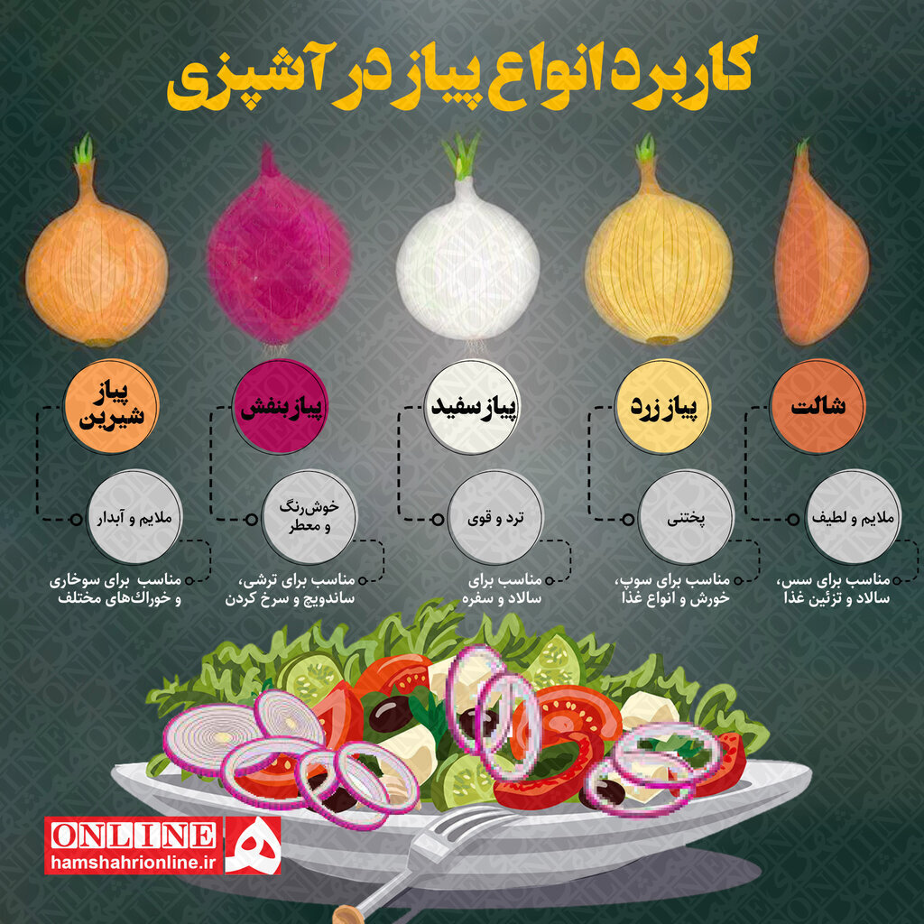 کاربرد انواع پیاز در آشپزی ؛ کدام رنگ پیاز برای چه غذایی مناسب‌تر است؟