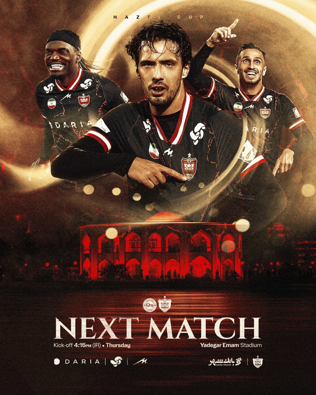 پوستر پرسپولیس برای بازی تراکتور: سه تفنگدار!