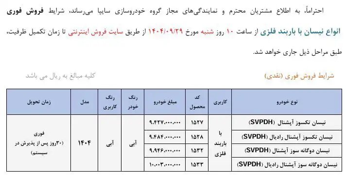 شرایط فروش نیسان آپشنال اعلام شد – آذر ۱۴۰۴