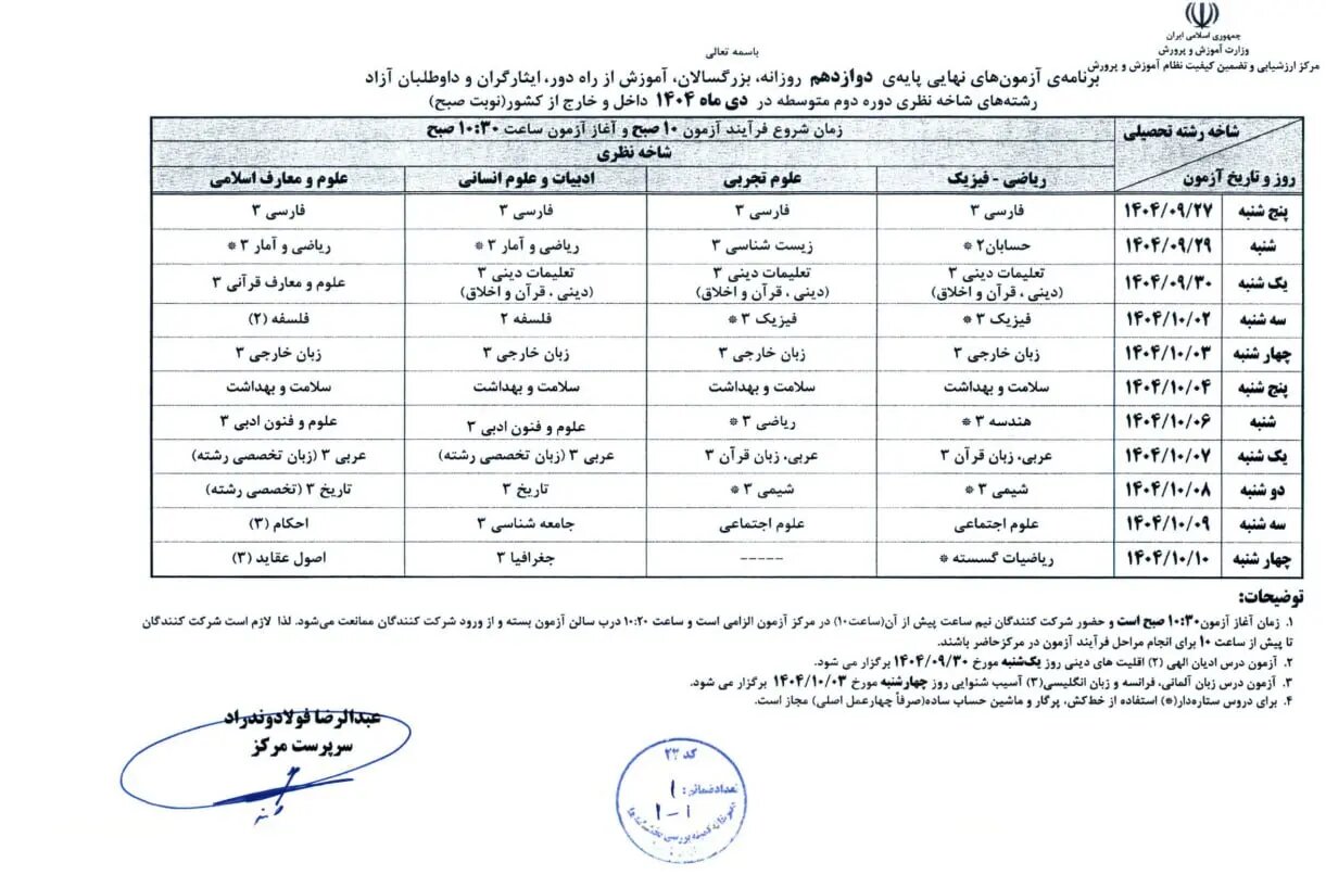 آغاز امتحانات نهایی دوازدهمی‌ها از امروز + جدول