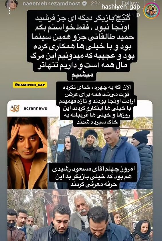 استوری انتقادی نعیمه نظام‌دوست + عکس