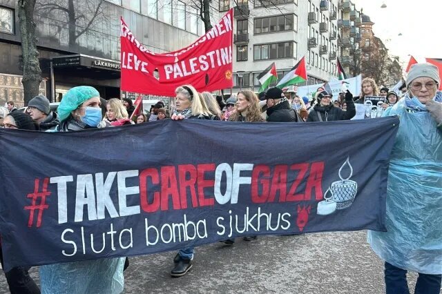 سوئدیها در اعتراض به نقض آتش بس در غزه به خیابان آمدند
