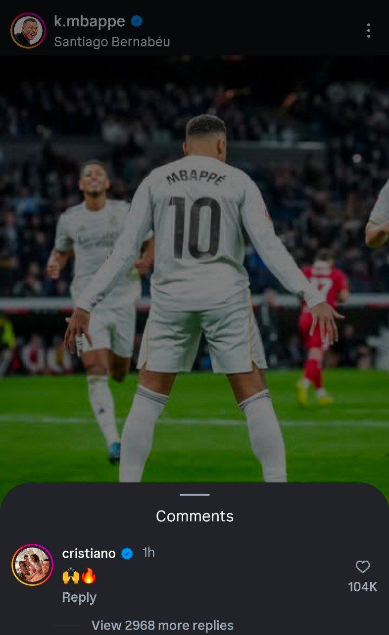 واکنش رونالدو به رکورد شکنی امباپه