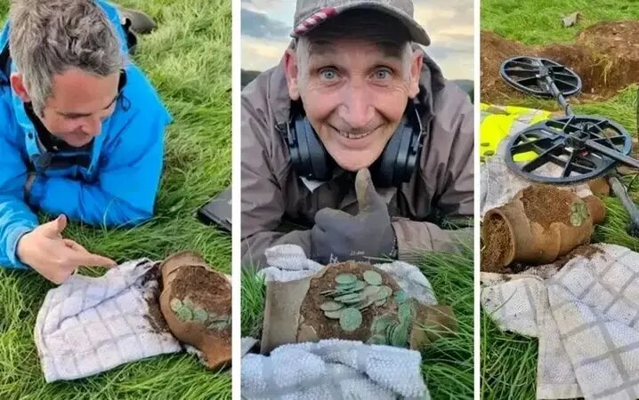 پیدا شدن بزرگترین گنج ولز؛ دو کوزه پر از سکّه‌های روم باستان | عکس