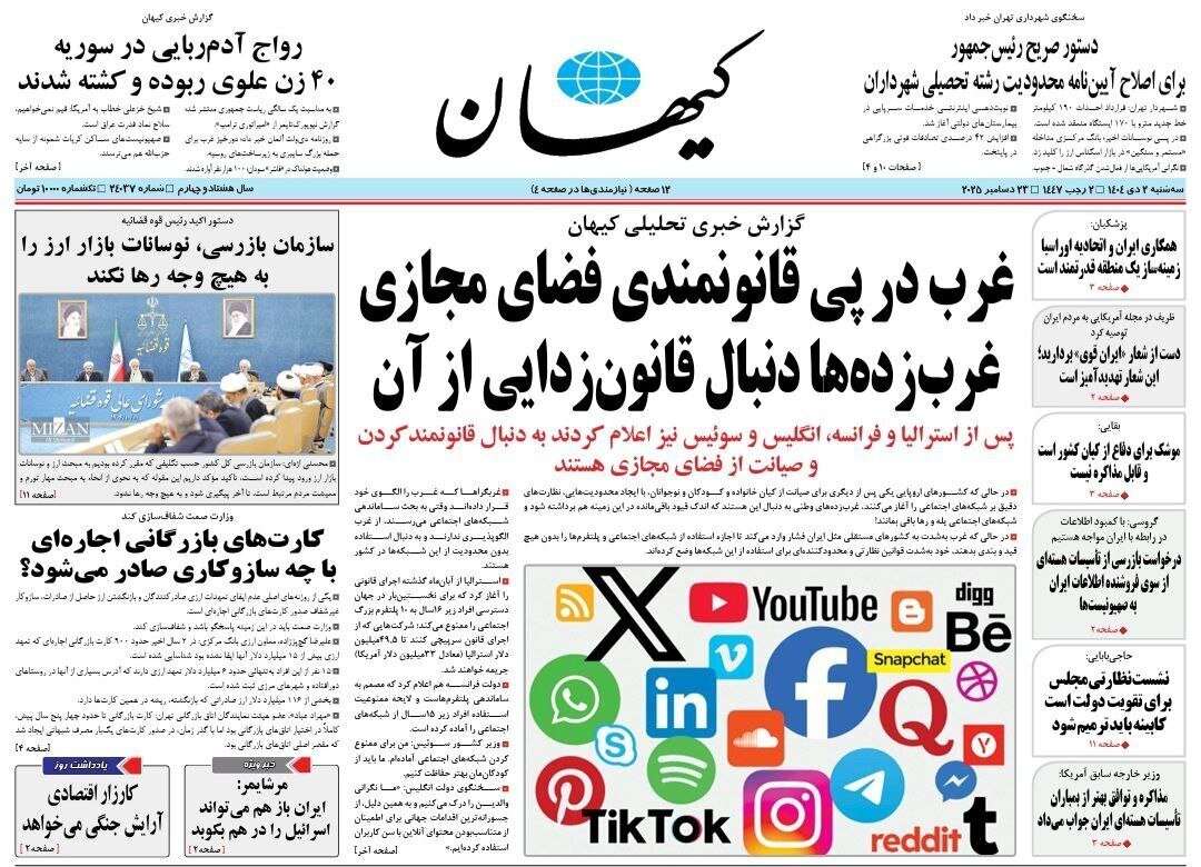 صفحه نخست روزنامه‌ها - سه‌شنبه ۲ دی