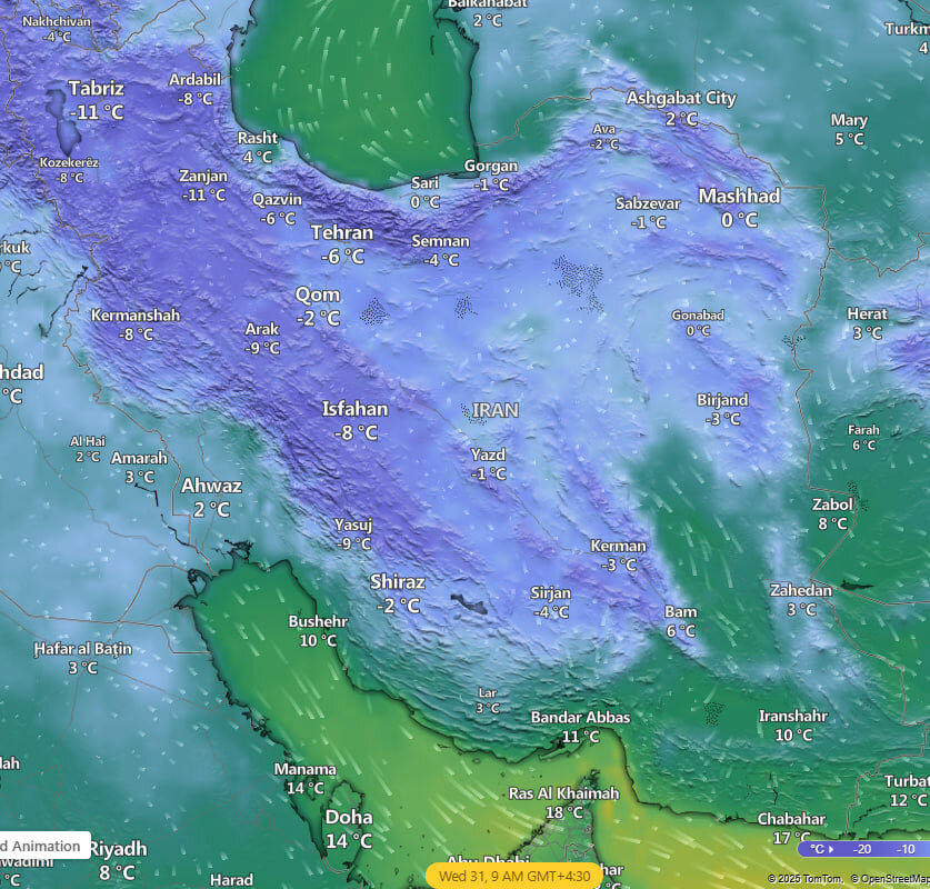 موج پرقدرت سرما در راه ایران؛ برف و باران در بیش از ۱۷ استان