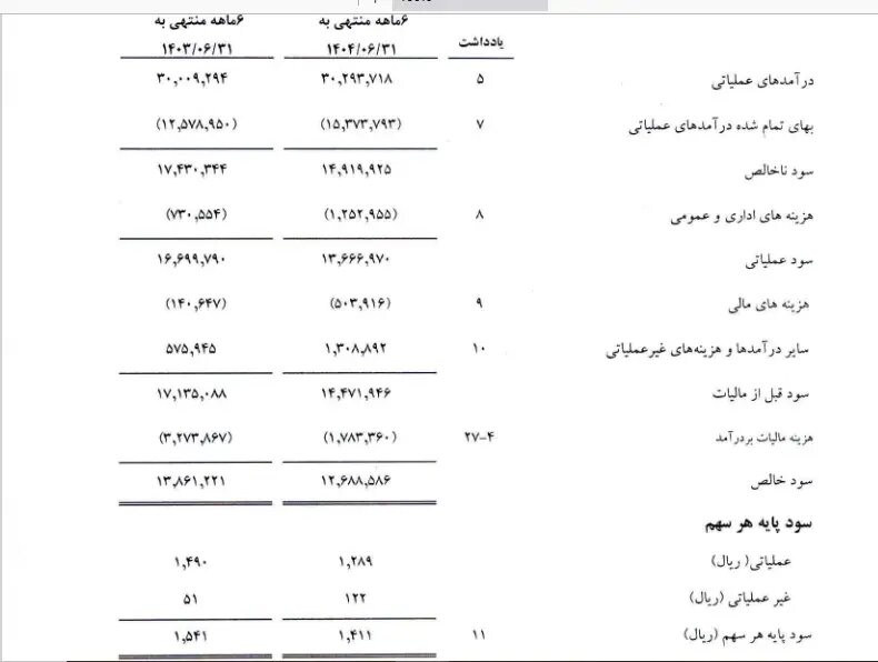 کاهش سود عملیاتی «حسینا» در شش ماهه سال ۱۴۰۴