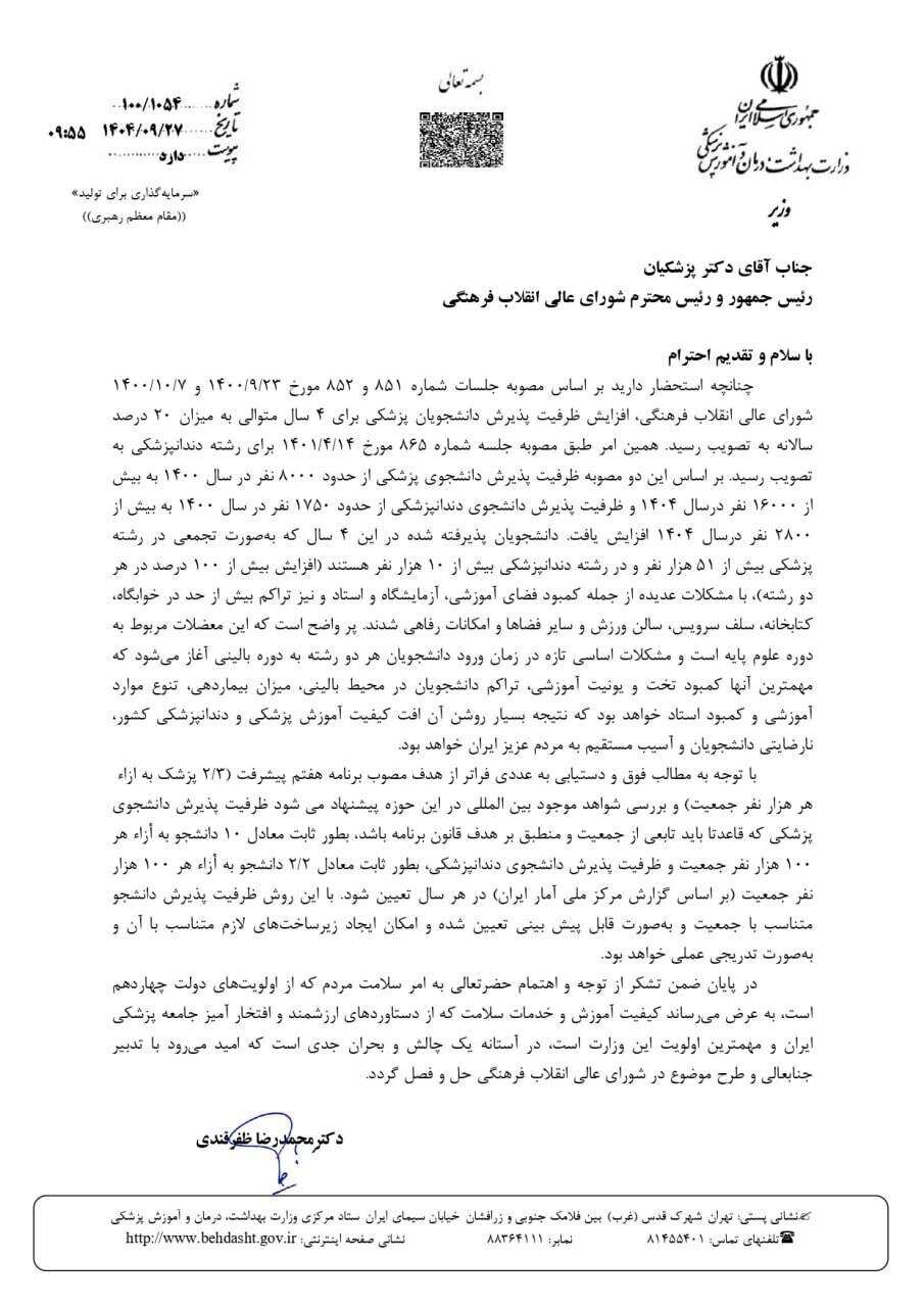 بازخوانی نامه اخیر وزیر بهداشت از نگاهی دیگر /  آیا شاهد بازگشت ظرفیت پزشکی به سال ۱۴۰۰ خواهیم بود؟