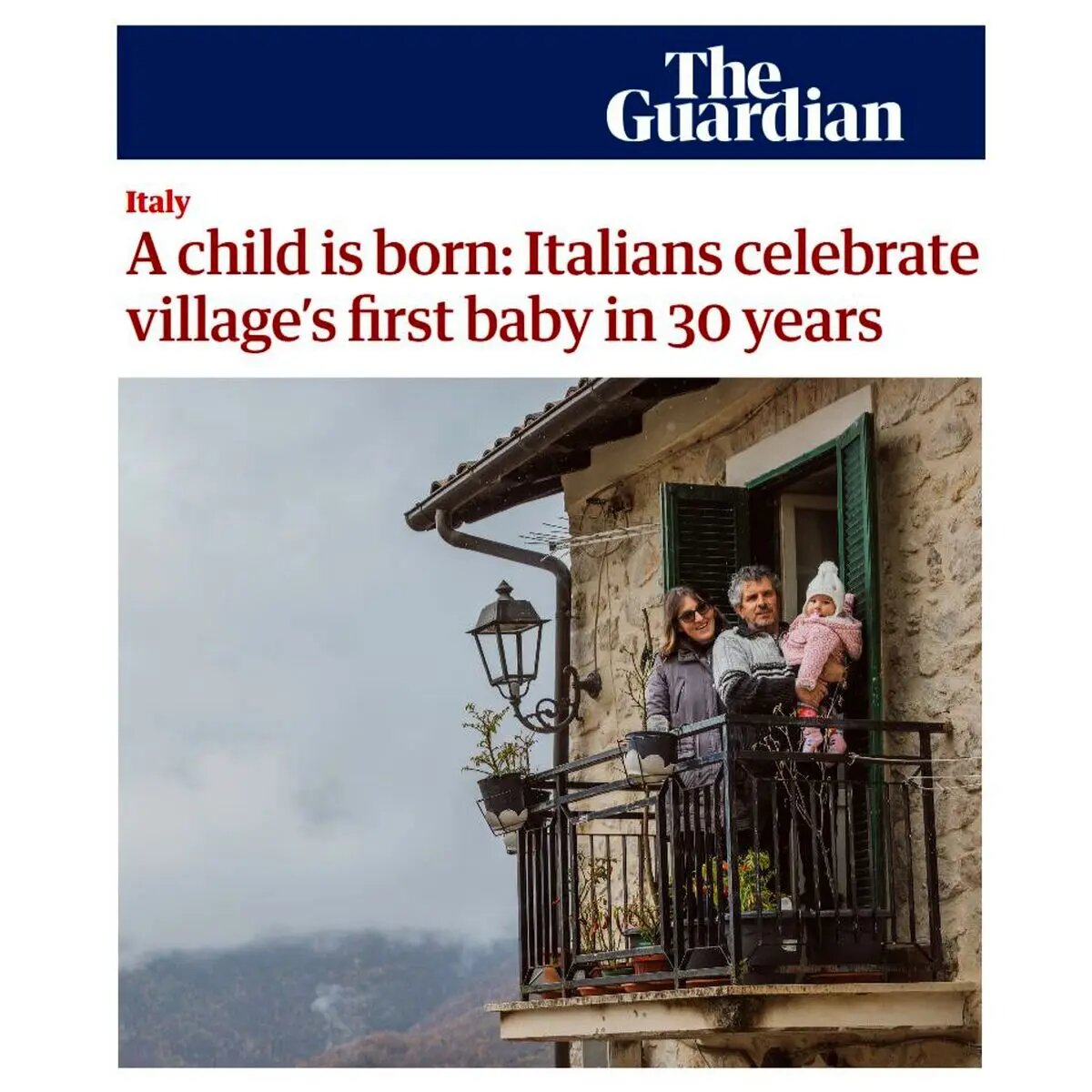 عواقب پیری جمعیت: ایتالیاییها تولد اولین نوزاد یک روستا پس از ۳۰ سال را جشن گرفتند