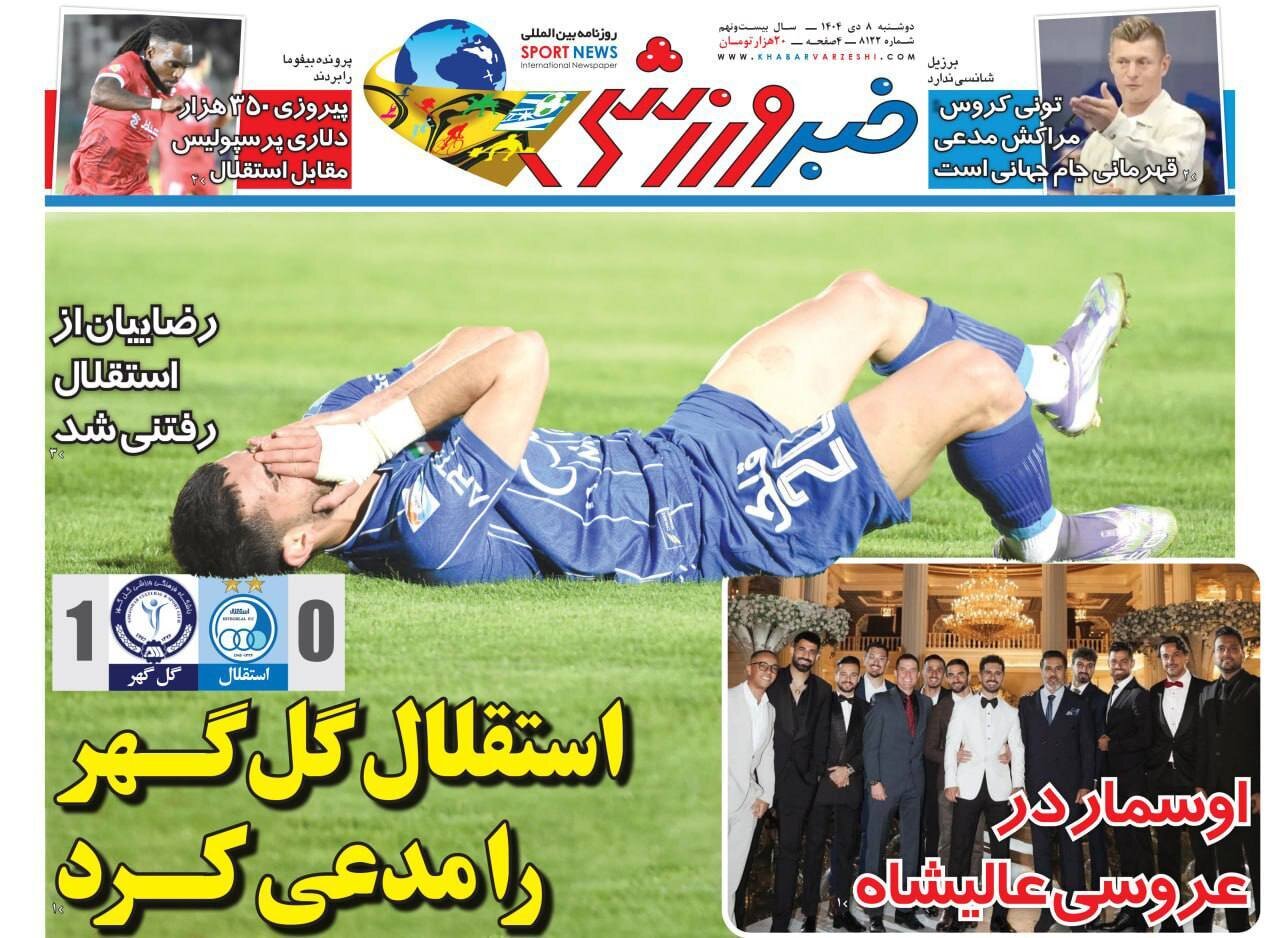 صفحه نخست روزنامه‌ها - دوشنبه ۸ دی