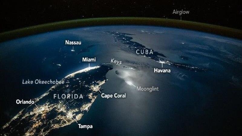 تقابل آمریکا و کوبا از دید ایستگاه فضایی / یک عکس متفاوت