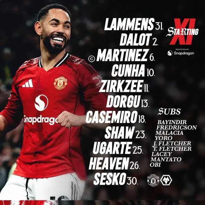 اعلام ترکیب منچستریونایتد مقابل ولورهمپتون