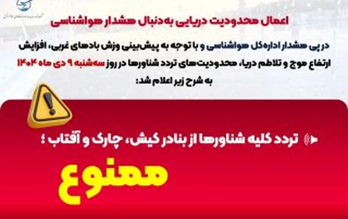 تردد کلیه شناورها از بنادر کیش، چارک، آفتاب ؛ ممنوع