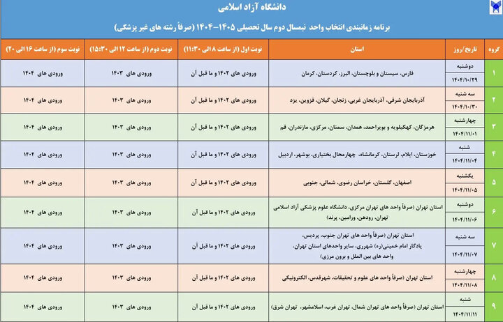 برنامه زمانبندی انتخاب واحد نیمسال دوم دانشگاه آزاد اعلام شد