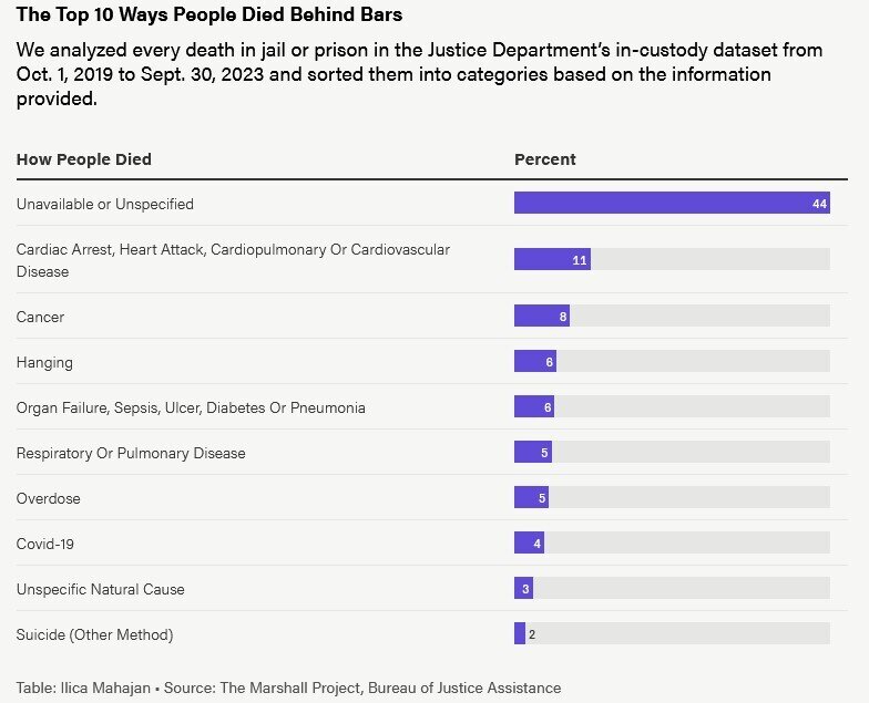 پنهان‌کاری دولت آمریکا درباره علل مرگ بیش از ۲۱ هزار نفر در زندان‌ها