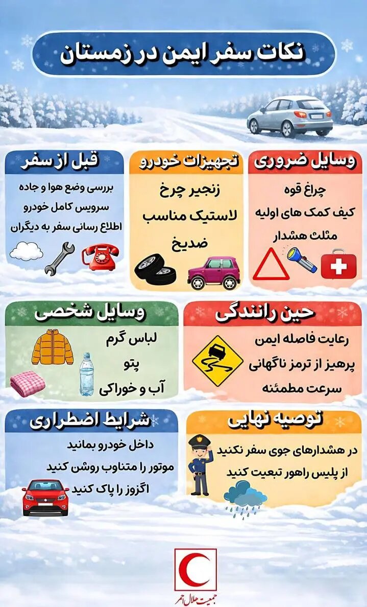 نکات سفر ایمن در زمستان + اینفوگرافیک