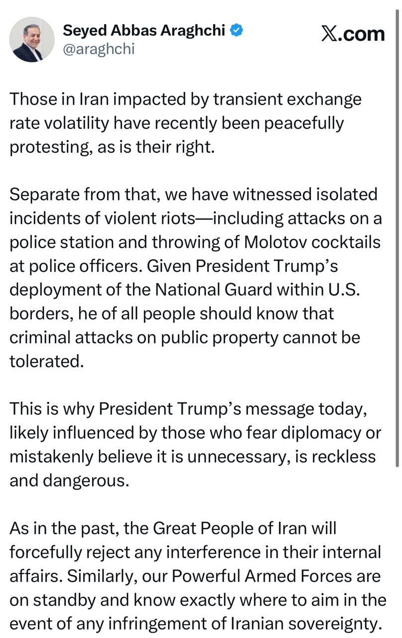 عراقچی: نیروهای مسلح ما دقیقاً می‌دانند در صورت نقض حاکمیت ایران، کجا را هدف قرار دهند