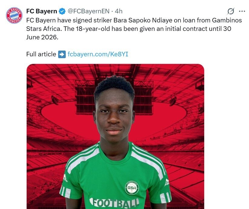 حضور پدیده ۱۸ ساله گامبیایی در بایرن مونیخ