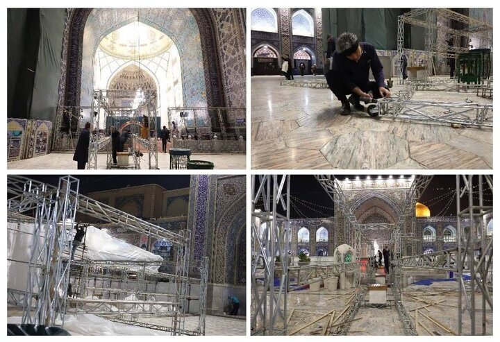 جمعآوری سازهها و آمادهسازی صحنهای رضوی پس از پایان مراسم اعتکاف