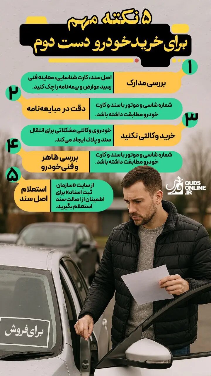 ۵ نکته مهم برای خرید خودرو دست دوم + اینفوگرافی