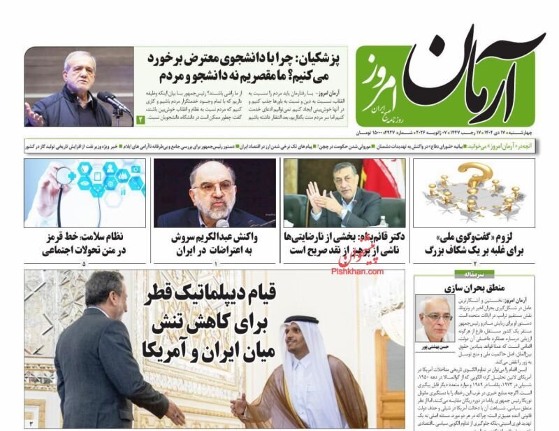 صفحه نخست روزنامه‌ها - چهارشنبه ۱۷ دی