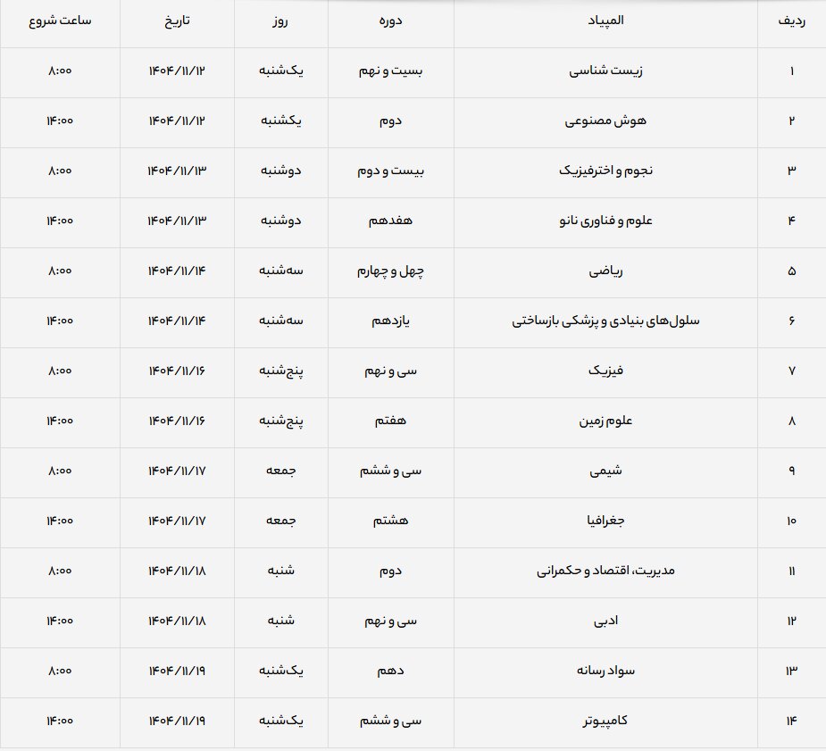 اعلام زمان برگزاری آزمون‌های مرحله اول المپیاد‌های علمی دانش‌آموزی