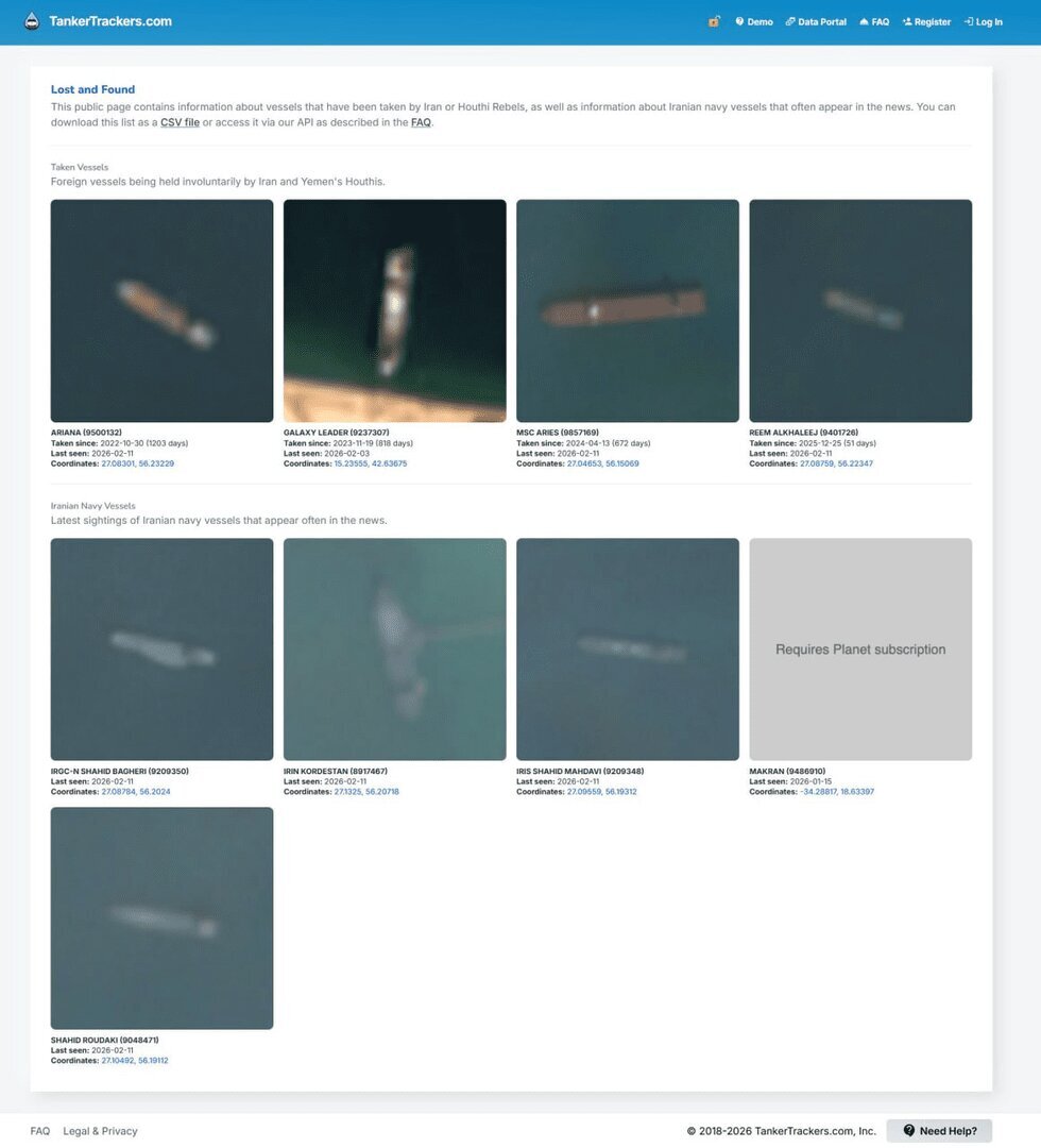 تنکرتِرَکِرز اطلاعات ناوبری ایران را فاش کرد + تصاویر | کشتی‌های توقیف شده را ببینید