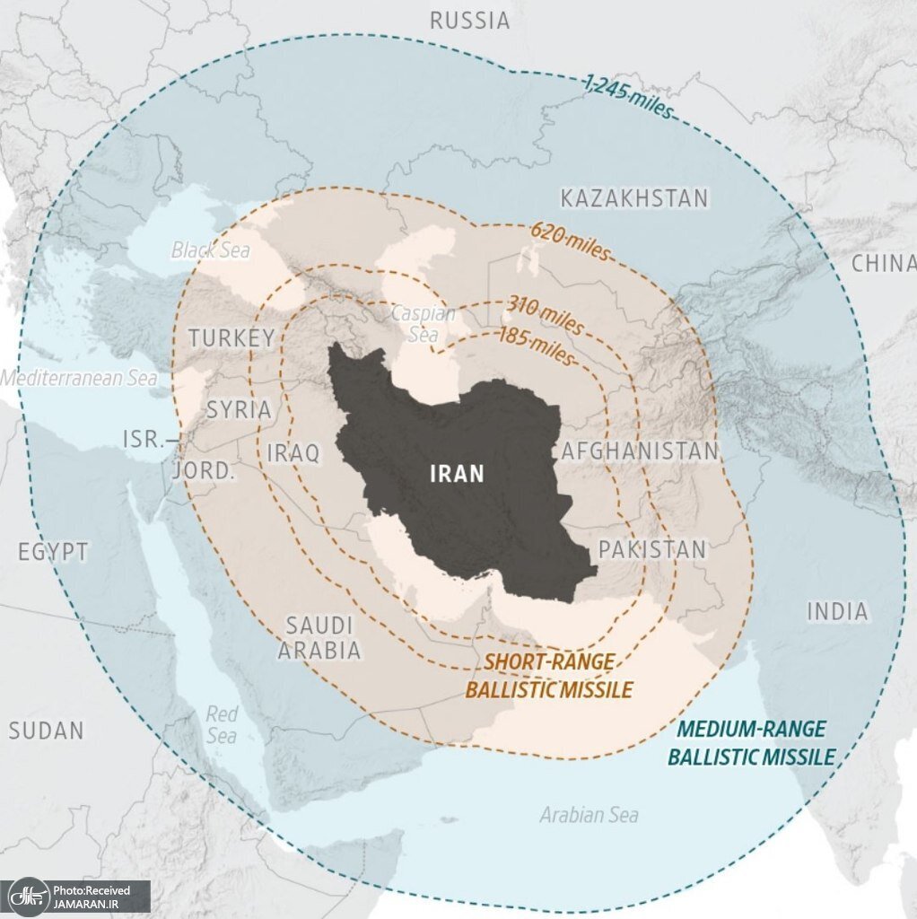 ایران چگونه می تواند هرگونه حمله آمریکا را به جهنم تبدیل کند | تصاویر مهم از نقشه برد موشک های ایران و مکان پایگاه های آمریکا در منطقه