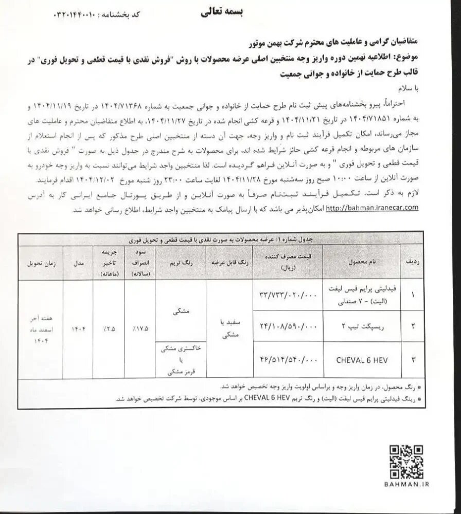 نتیجه قرعه کشی و بخشنامه فروش بهمن موتور اعلام شد – بهمن ۱۴۰۴