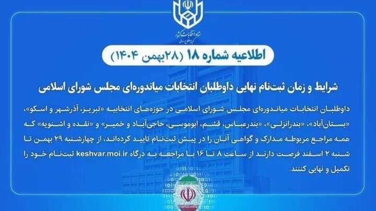 شرایط و زمان ثبت‌نام نهایی داوطلبان انتخابات میاندوره‌ای مجلس شورای اسلامی