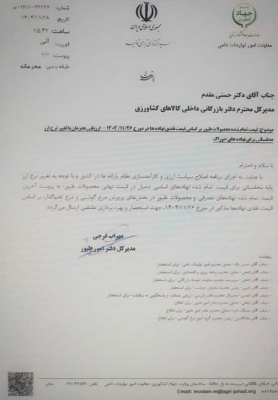 قیمت کارشناسی مرغ اعلام شد