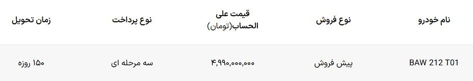 شرایط فروش ۲۱۲ T01 اعلام شد – بهمن ۱۴۰۴