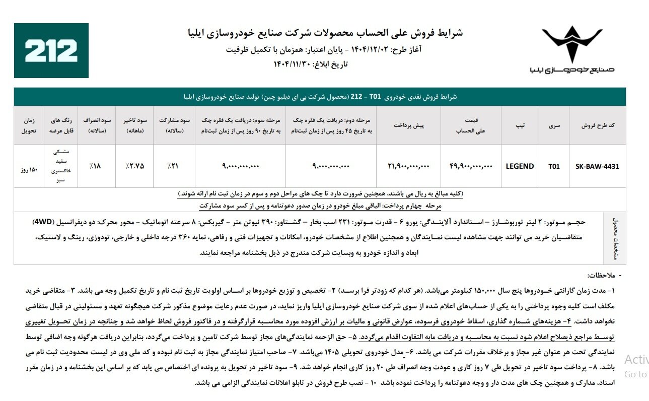 اولین مرحله فروش خودروی۲۱۲ از فردا + قیمت و جدول