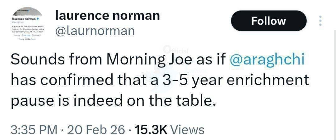 ادعای خبرنگار وال استریت ژورنال: ایران توقف غنی سازی به مدت ۳ تا ۵ سال را قبول کرده است