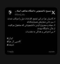 بسیج دانشجویی دانشگاه مذاهب اسلامی: دانشجونما‌ها در تجمعات امروز به دنبال کاسبی از عزای مردم بودند + عکس