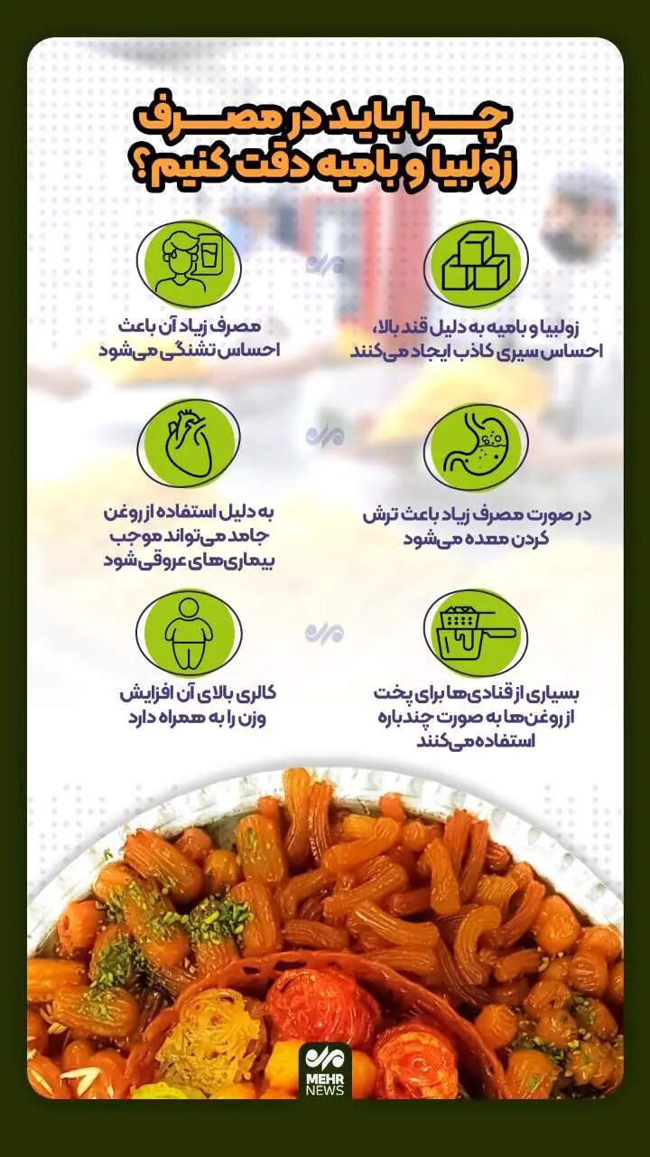 چرا باید در مصرف زولبیا و بامیه دقت کنیم؟ + اینفوگرافی