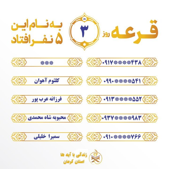 مسابقه زندگی با آیهها در کرمان؛ سوال روز پنجم و معرفی برندگان روز سوم